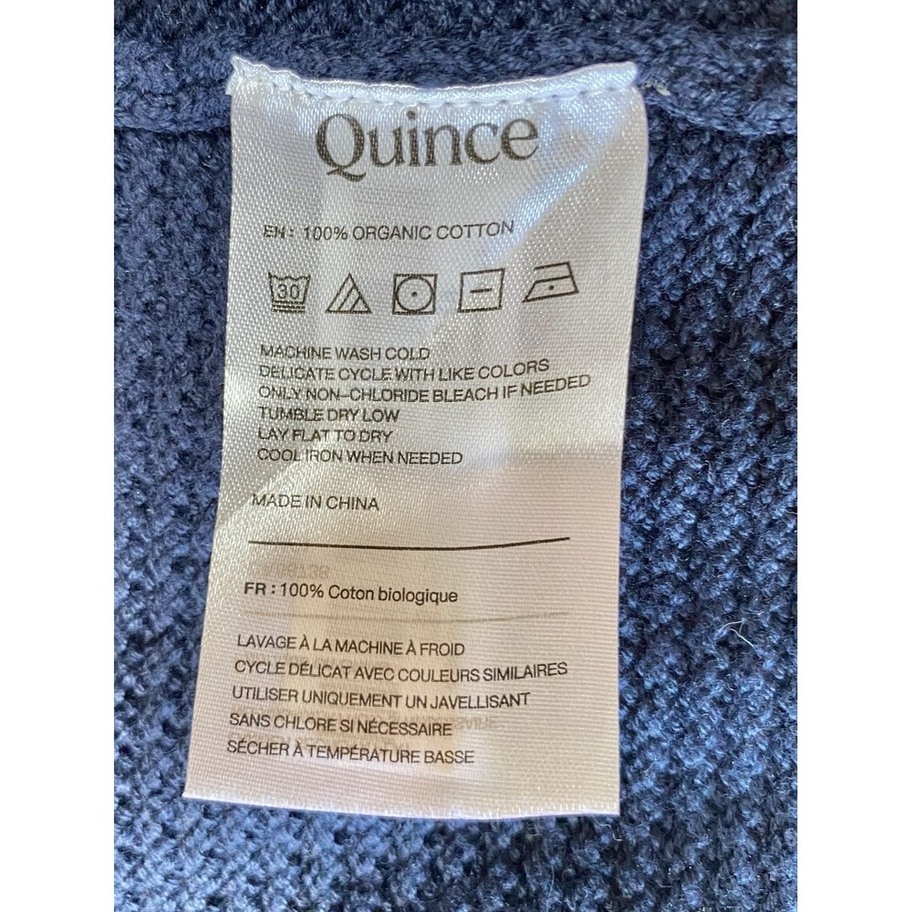 Quince Women 100% Organic Cotton Waffle Stitch Open Cardigan Navy Blue Small - Picture 6 of 10